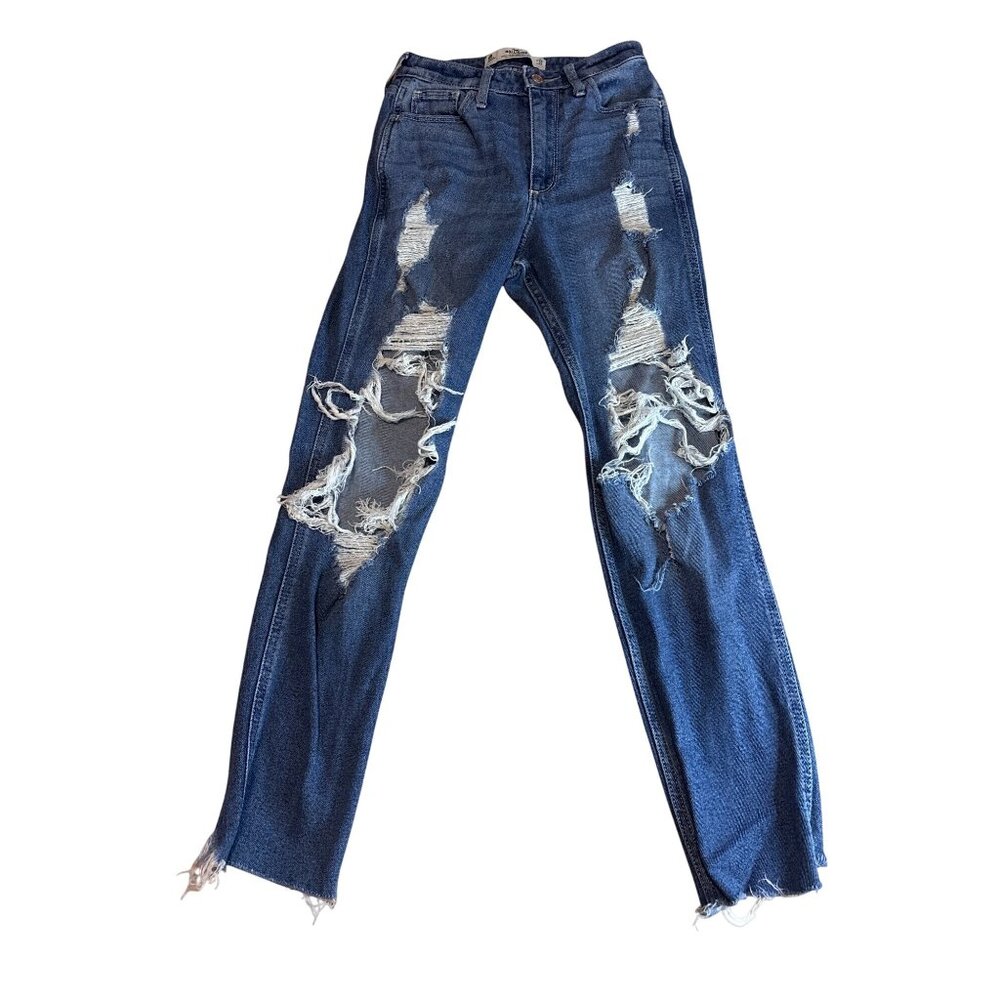 Hollister Curvy High-Rise Mom Jeans Distressed Dark Wash W24 L27 Denim